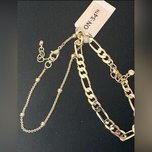NWT On 34th Gold-Tone 2 Pc. Set Polished Ball & Figaro Link Chain Bracelets Gold